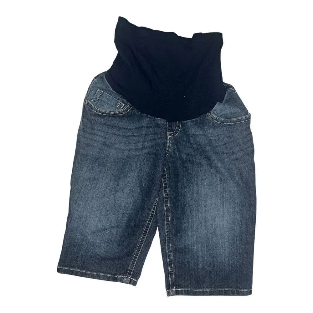 Indigo Blue Maternity Denim Bermuda Shorts Secret Fit Belly Medium EUC